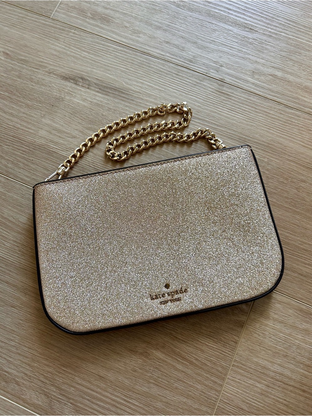 kate spade Gold Glitter Shoulder Bag with Chain Strap
